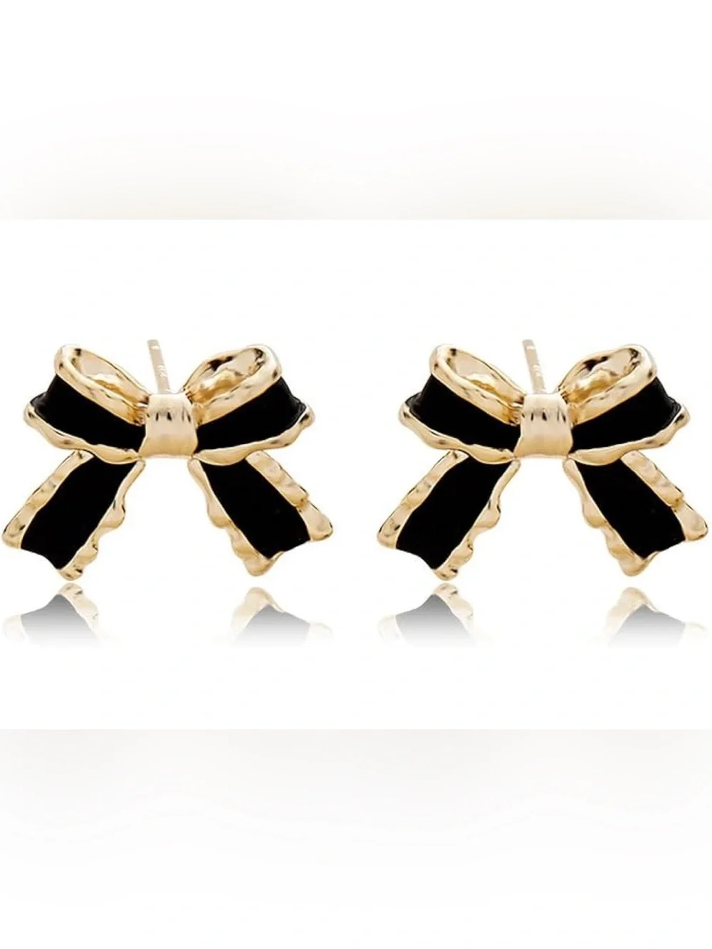 Black Enamel Bow 🖤 Stud Earrings | Gold-Tone Metal Trim NWT